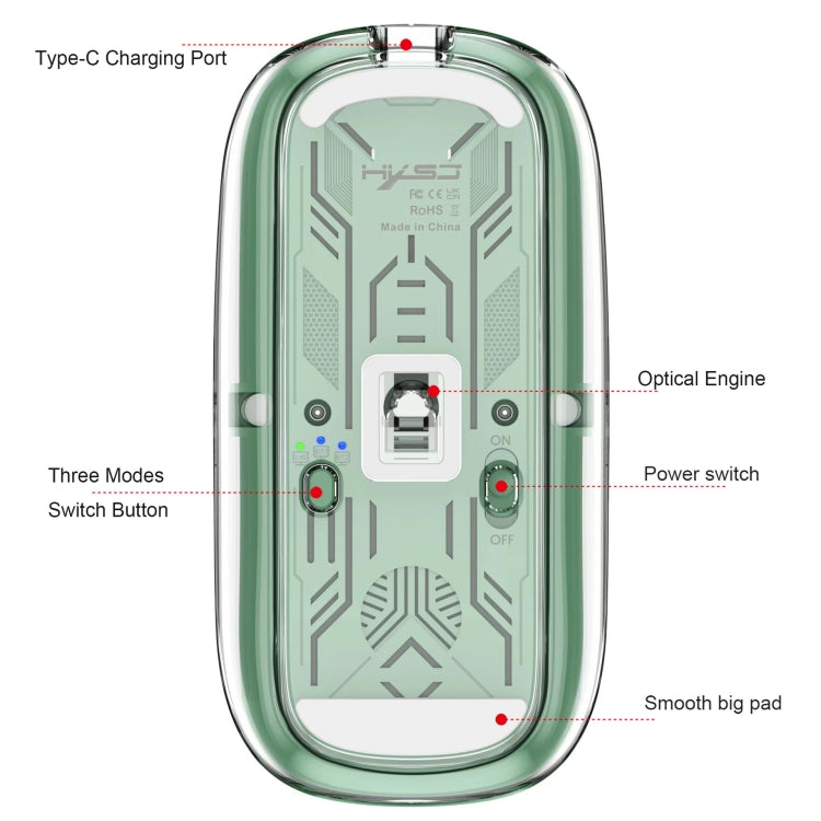 HXSJ T900 Transparent Magnet Three-mode Wireless Gaming Mouse(Bean Green) - Wireless Mice by HXSJ | Online Shopping South Africa | PMC Jewellery