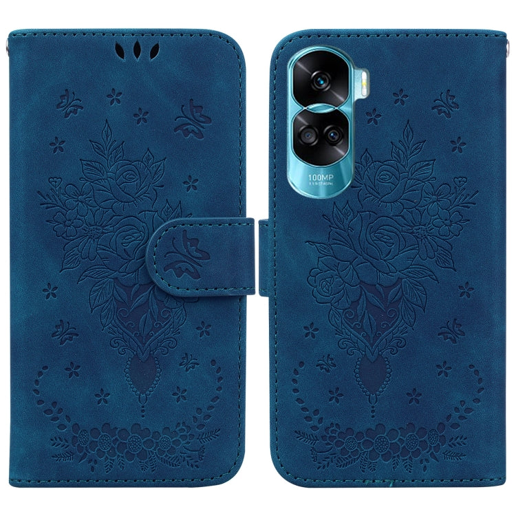 For Honor 90 Lite Butterfly Rose Embossed Leather Phone Case(Blue) - Honor Cases by PMC Jewellery | Online Shopping South Africa | PMC Jewellery | Buy Now Pay Later Mobicred