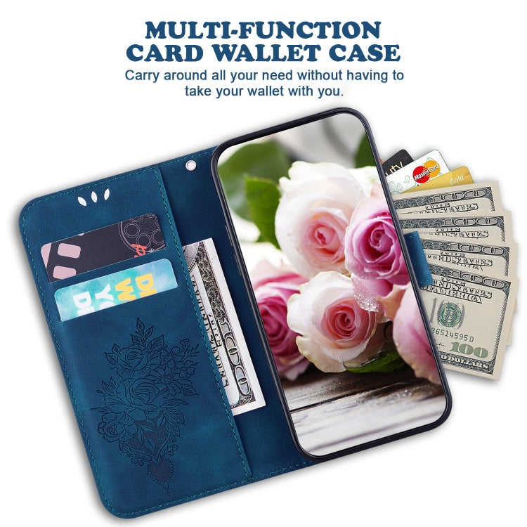 For Honor 90 Lite Butterfly Rose Embossed Leather Phone Case(Blue) - Honor Cases by PMC TechLife | Online Shopping South Africa | PMC TechLife | Buy Now Pay Later Mobicred