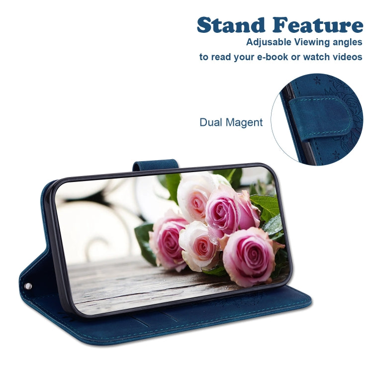 For Honor 90 Lite Butterfly Rose Embossed Leather Phone Case(Blue) - Honor Cases by PMC TechLife | Online Shopping South Africa | PMC TechLife | Buy Now Pay Later Mobicred