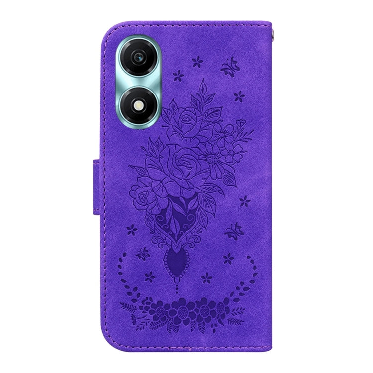 For Honor X5 Plus / Play 40C Butterfly Rose Embossed Leather Phone Case(Purple) - Honor Cases by PMC Jewellery | Online Shopping South Africa | PMC Jewellery