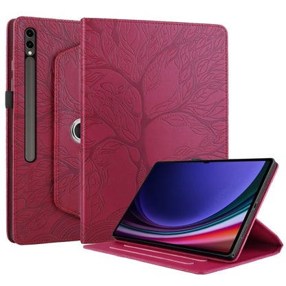 For Samsung Galaxy Tab S10 Ultra / S9 Ultra Tree Life Embossed Rotation Leather Tablet Case(Red) - Galaxy Tab S9 Ultra Cases by PMC Jewellery | Online Shopping South Africa | PMC Jewellery | Buy Now Pay Later Mobicred