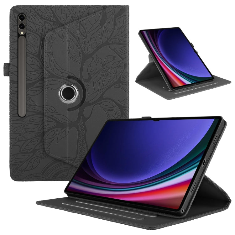 For Samsung Galaxy Tab S9 Ultra/S8 Ultra Tree Life Embossed Rotation Leather Tablet Case(Black) - Galaxy Tab S9 Ultra Cases by PMC Jewellery | Online Shopping South Africa | PMC Jewellery | Buy Now Pay Later Mobicred