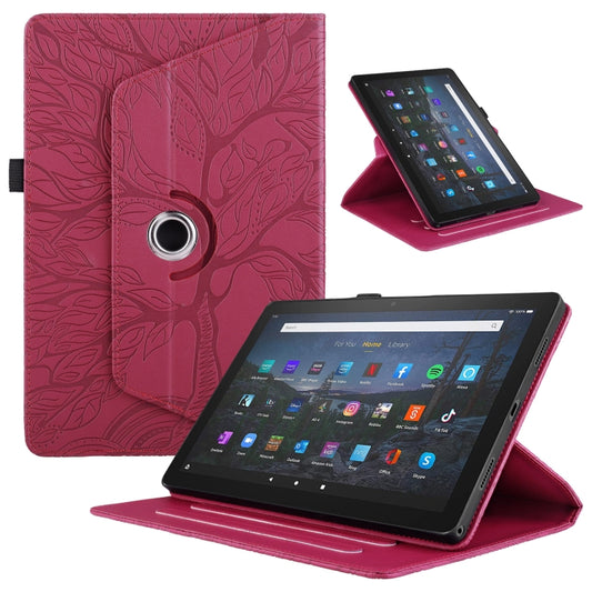 For Amazon Kindle Fire HD8 2022 / 2020 Tree Life Embossed Rotation Leather Tablet Case(Red) - Amazon by PMC Jewellery | Online Shopping South Africa | PMC Jewellery | Buy Now Pay Later Mobicred