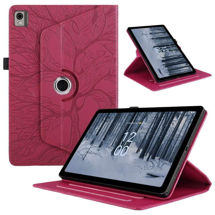 For Nokia T21 Tree Life Embossed Rotation Leather Tablet Case(Red) - Nokia by PMC TechLife | Online Shopping South Africa | PMC TechLife | Buy Now Pay Later Mobicred