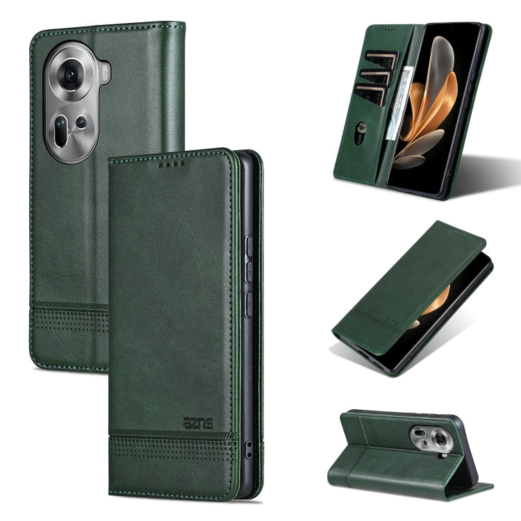 For OPPO Reno11 Global AZNS Magnetic Calf Texture Flip Leather Phone Case(Dark Green) - Reno11 Cases by AZNS | Online Shopping South Africa | PMC Jewellery | Buy Now Pay Later Mobicred