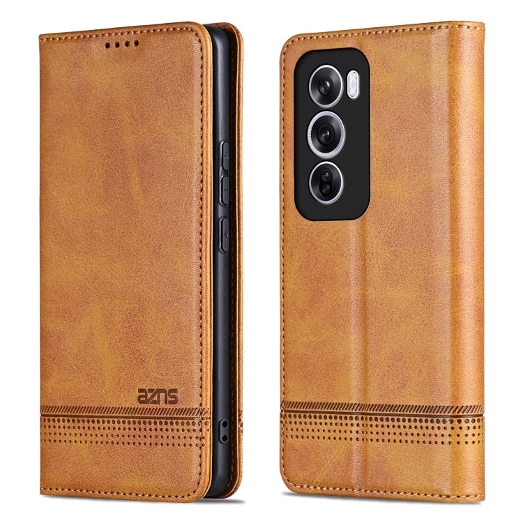 For OPPO Reno12 Global AZNS Magnetic Calf Texture Flip Leather Phone Case(Light Brown) - Reno12 Cases by AZNS | Online Shopping South Africa | PMC Jewellery | Buy Now Pay Later Mobicred