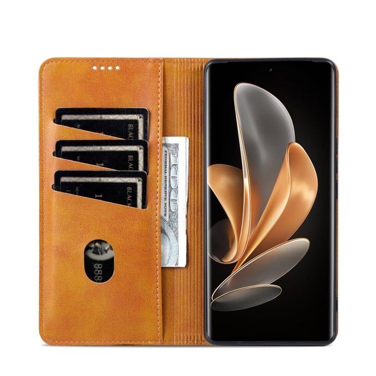 For OPPO Reno12 F 4G AZNS Magnetic Calf Texture Flip Leather Phone Case(Light Brown) - Reno12 F Cases by AZNS | Online Shopping South Africa | PMC Jewellery | Buy Now Pay Later Mobicred