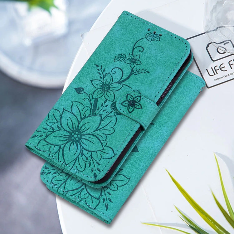 For Google Pixel 9 Pro Lily Embossed Leather Phone Case(Green) - Google Cases by PMC TechLife | Online Shopping South Africa | PMC TechLife | Buy Now Pay Later Mobicred