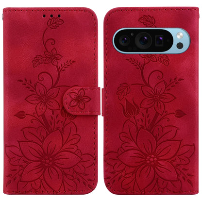 For Google Pixel 9 Lily Embossed Leather Phone Case(Red) - Google Cases by PMC Jewellery | Online Shopping South Africa | PMC Jewellery | Buy Now Pay Later Mobicred