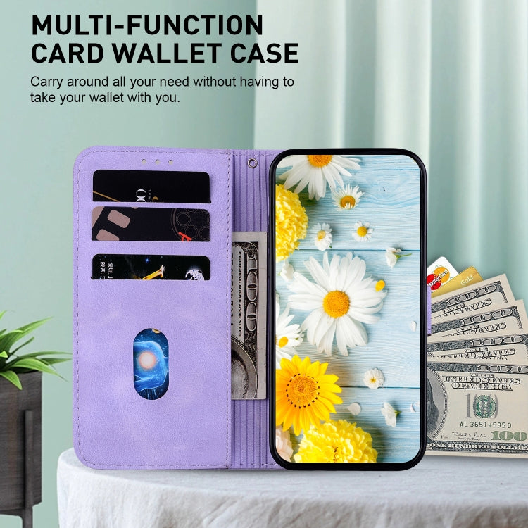For iPhone 16e Lily Embossed Leather Phone Case(Purple) - iPhone 16e Cases by PMC TechLife | Online Shopping South Africa | PMC TechLife | Buy Now Pay Later Mobicred