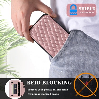 For iPhone SE 2022 / 2020 / 8 / 7 Grid Texture Card Bag Phone Case with Lanyard(Rose Gold) - iPhone SE 2022 / 2020 / 8 / 7 Cases by PMC Jewellery | Online Shopping South Africa | PMC Jewellery