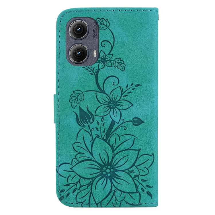 For Motorola Edge 2024 Lily Embossed Leather Phone Case(Green) - Motorola Cases by PMC Jewellery | Online Shopping South Africa | PMC Jewellery | Buy Now Pay Later Mobicred