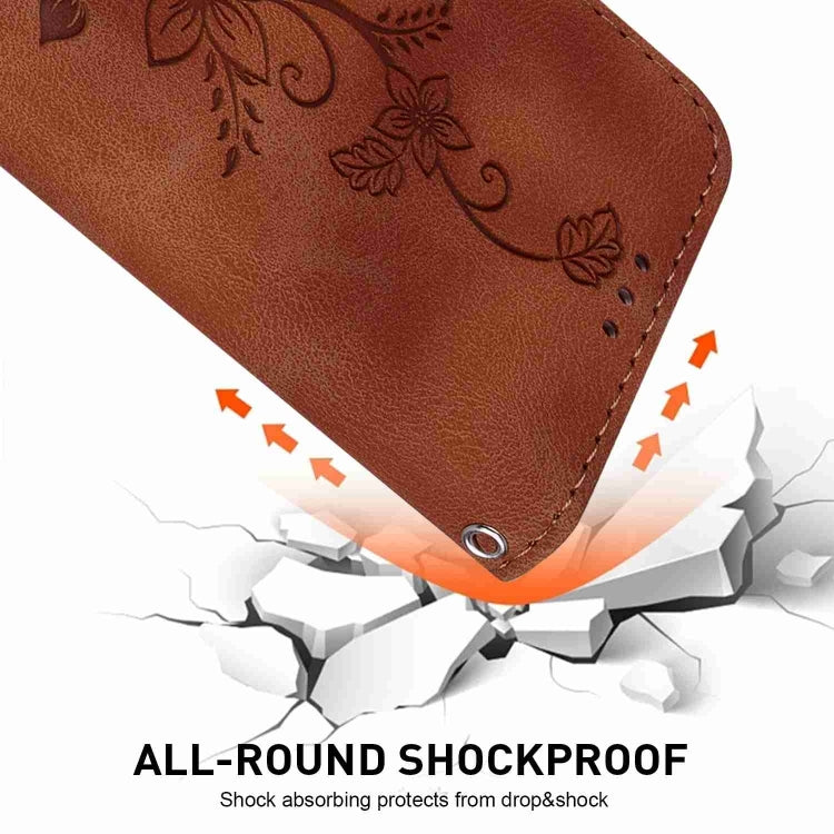 For Motorola Edge 2024 Lily Embossed Leather Phone Case(Brown) - Motorola Cases by PMC Jewellery | Online Shopping South Africa | PMC Jewellery | Buy Now Pay Later Mobicred