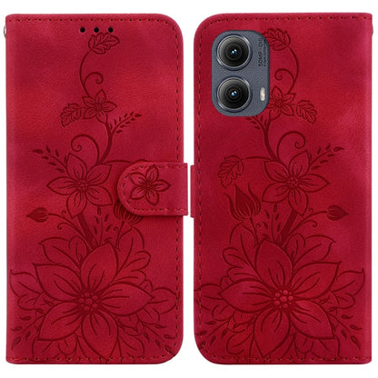 For Motorola Edge 2024 Lily Embossed Leather Phone Case(Red) - Motorola Cases by PMC Jewellery | Online Shopping South Africa | PMC Jewellery | Buy Now Pay Later Mobicred