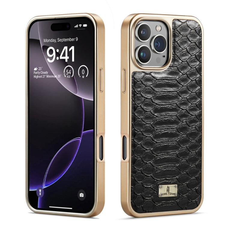 For iPhone 16 Pro Max Fierre Shann Python Texture Electroplating PU Phone Case(Black) - free shipping - PMC Jewellery - Order now!
