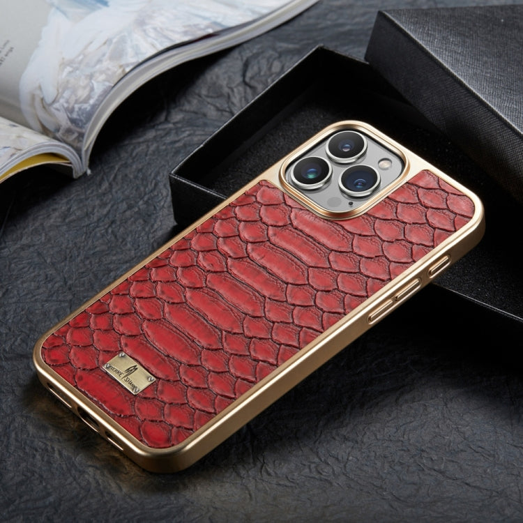For iPhone 16 Pro Max Fierre Shann Python Texture Electroplating PU Phone Case(Red) - free shipping - PMC Jewellery - Order now!