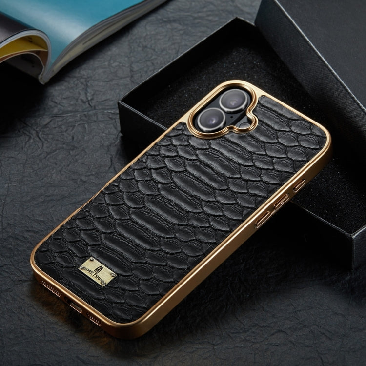 For iPhone 16 Plus Fierre Shann Python Texture Electroplating PU Phone Case(Black) - free shipping - PMC Jewellery - Order now!
