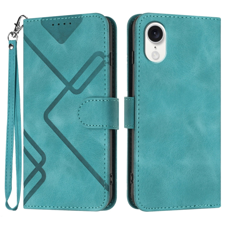 For iPhone SE 2024 Line Pattern Skin Feel Leather Phone Case(Light Blue) - More iPhone Cases by PMC Jewellery | Online Shopping South Africa | PMC Jewellery | Buy Now Pay Later Mobicred