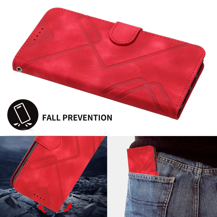 For Realme 12 5G Global Line Pattern Skin Feel Leather Phone Case(Red) - Realme Cases by PMC TechLife | Online Shopping South Africa | PMC TechLife | Buy Now Pay Later Mobicred