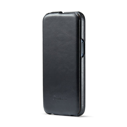 For iPhone 15 Fierre Shann Oil Wax Texture Vertical Flip PU Phone Case(Black) - iPhone 15 Cases by FIERRE SHANN | Online Shopping South Africa | PMC Jewellery