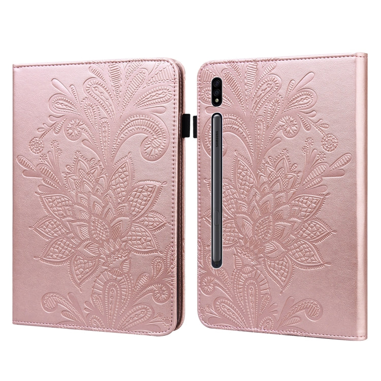 For Samsung Galaxy Tab S9 Lace Flower Embossing Pattern Leather Tablet Case(Gold) - Galaxy Tab S9 Cases by PMC Jewellery | Online Shopping South Africa | PMC Jewellery | Buy Now Pay Later Mobicred