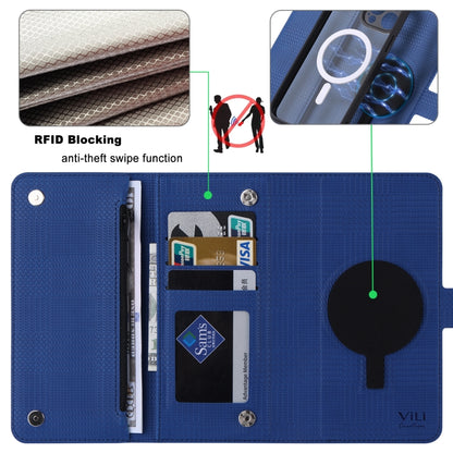 For iPhone 15 ViLi GHB Series MagSafe Magnetic Zipper Leather Phone Case(Blue) - iPhone 15 Cases by ViLi | Online Shopping South Africa | PMC Jewellery | Buy Now Pay Later Mobicred