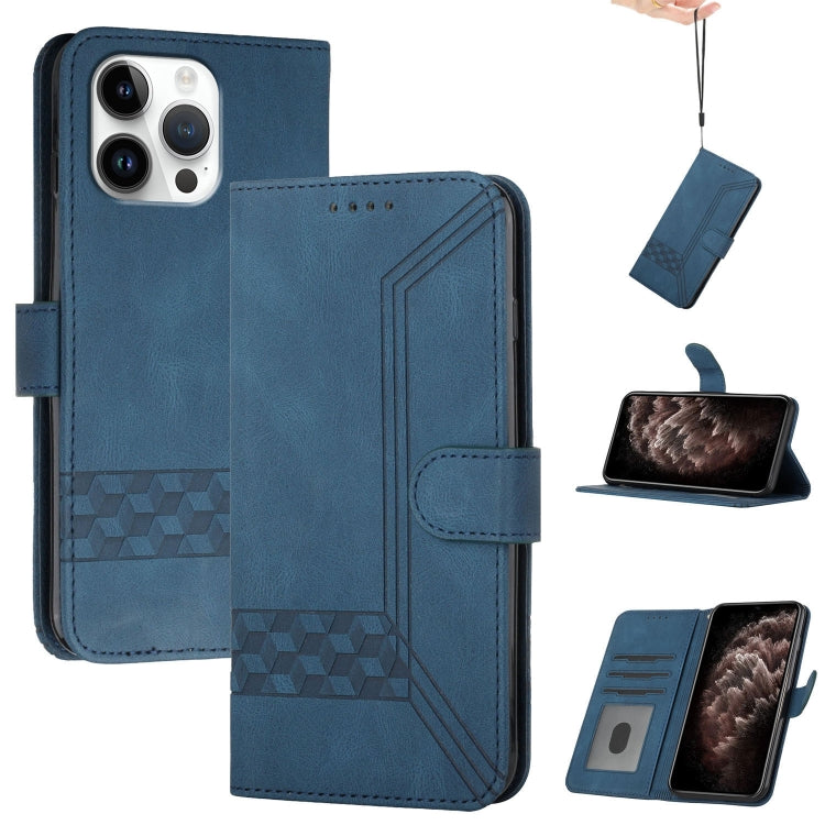 For iPhone 16 Pro Max Cubic Skin Feel Flip Leather Phone Case(Blue) - iPhone 16 Pro Max Cases by PMC TechLife | Online Shopping South Africa | PMC TechLife | Buy Now Pay Later Mobicred
