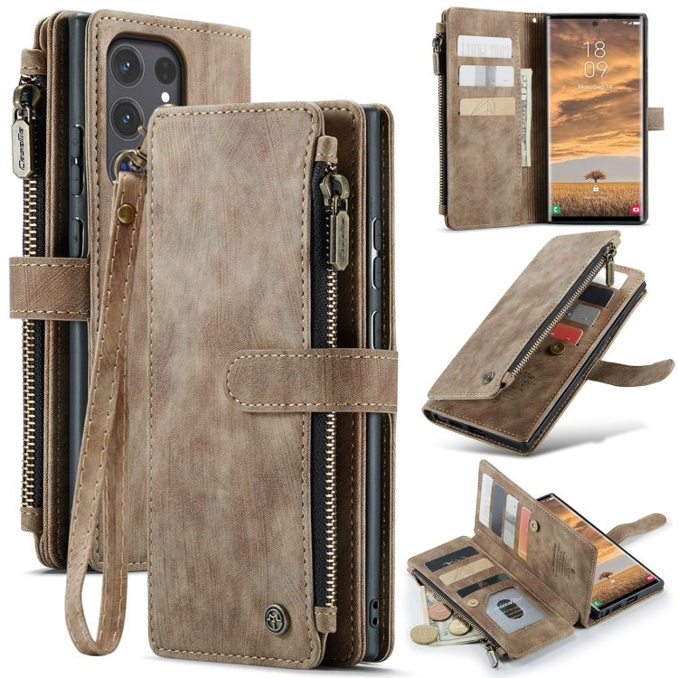 For Samsung Galaxy S24 Ultra 5G CaseMe C30 Card Slots Zipper Wallet Leather Phone Case(Brown) - Galaxy S24 Ultra 5G Cases by CaseMe | Online Shopping South Africa | PMC Jewellery