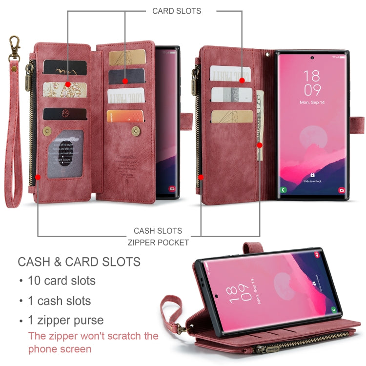 For Samsung Galaxy S24 Ultra 5G CaseMe C30 Card Slots Zipper Wallet Leather Phone Case(Red) - Galaxy S24 Ultra 5G Cases by CaseMe | Online Shopping South Africa | PMC Jewellery | Buy Now Pay Later Mobicred