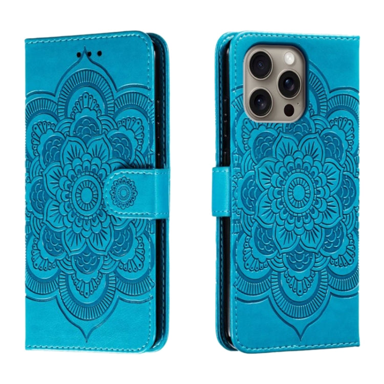 For iPhone 16 Pro Max Mandala Embossing Pattern Horizontal Flip Leather Phone Case(Blue) - iPhone 16 Pro Max Cases by PMC TechLife | Online Shopping South Africa | PMC TechLife | Buy Now Pay Later Mobicred