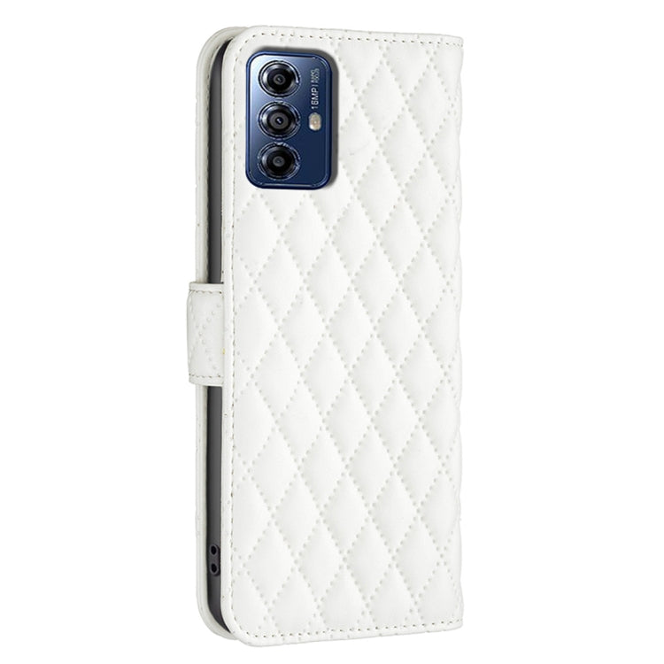 For Motorola Moto G Play 2024 Diamond Lattice Wallet Flip Leather Phone Case(White) - Motorola Cases by PMC Jewellery | Online Shopping South Africa | PMC Jewellery | Buy Now Pay Later Mobicred