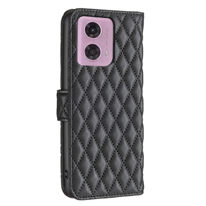 For Motorola Moto G34 5G Diamond Lattice Wallet Flip Leather Phone Case(Black) - Motorola Cases by PMC Jewellery | Online Shopping South Africa | PMC Jewellery | Buy Now Pay Later Mobicred