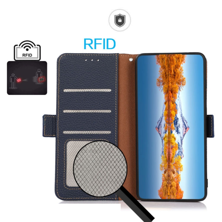 For Honor X6A KHAZNEH Side-Magnetic Litchi Genuine Leather RFID Phone Case(Blue) - Honor Cases by PMC TechLife | Online Shopping South Africa | PMC TechLife | Buy Now Pay Later Mobicred
