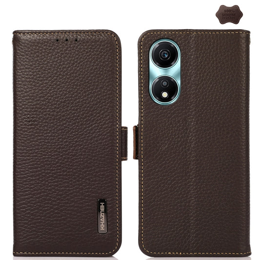 For Honor X5 Plus KHAZNEH Side-Magnetic Litchi Genuine Leather RFID Phone Case(Brown) - Honor Cases by PMC Jewellery | Online Shopping South Africa | PMC Jewellery | Buy Now Pay Later Mobicred