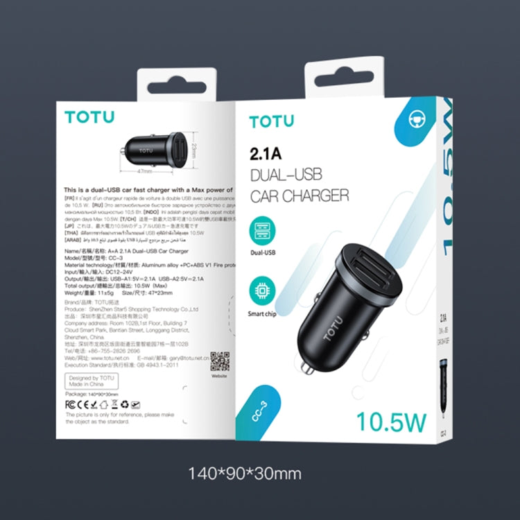 TOTU CC-3 2.1A Dual USB-A Port Car Charger(Grey) - Car Charger by TOTUDESIGN | Online Shopping South Africa | PMC Jewellery | Buy Now Pay Later Mobicred