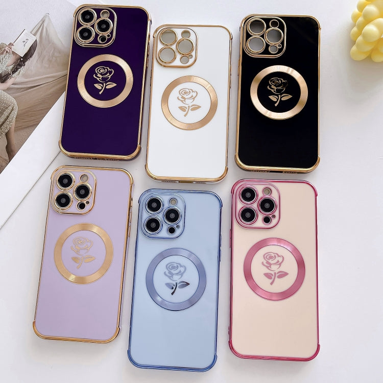 For iPhone 12 Pro Electroplate Side Roses Flower MagSafe Phone Case(Black) - iPhone 12 / 12 Pro Cases by PMC TechLife | Online Shopping South Africa | PMC TechLife