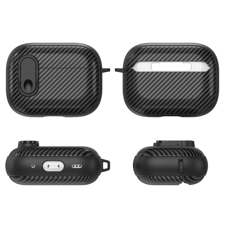 For AirPods Pro 2 Carbon Fiber Texture Wireless Earphones Case with Security Lock(White) - For AirPods Pro 2 by PMC TechLife | Online Shopping South Africa | PMC TechLife