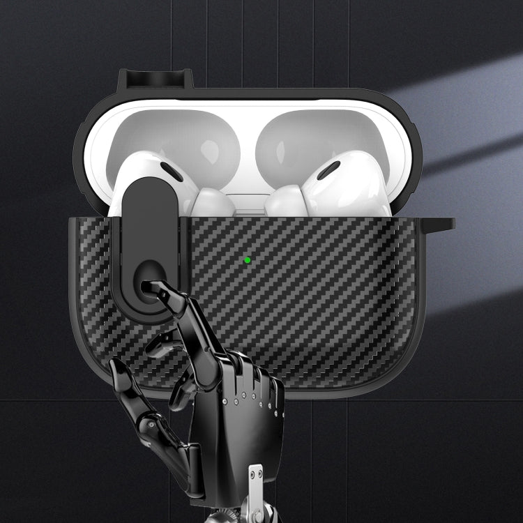 For AirPods Pro 2 Carbon Fiber Texture Wireless Earphones Case with Security Lock(Black) - For AirPods Pro 2 by PMC Jewellery | Online Shopping South Africa | PMC Jewellery | Buy Now Pay Later Mobicred