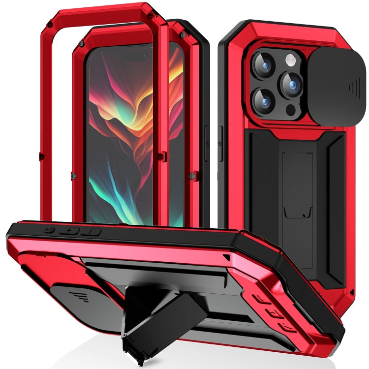 For iPhone 15 Pro Max R-JUST Sliding Camera IP54 Life Waterproof Holder Phone Case(Red) - free shipping - PMC TechLife - Order now!