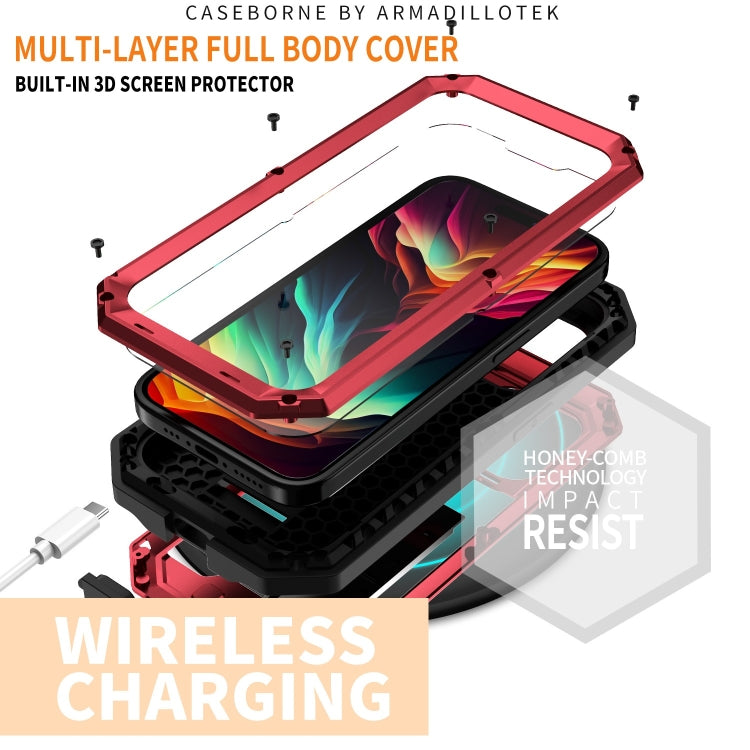 For iPhone 15 Pro Max R-JUST Sliding Camera IP54 Life Waterproof Holder Phone Case(Red) - free shipping - PMC TechLife - Order now!
