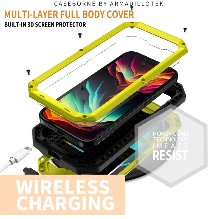 For iPhone 15 Pro Max R-JUST Sliding Camera IP54 Life Waterproof Holder Phone Case(Yellow) - iPhone 15 Pro Max Cases by R-JUST | Online Shopping South Africa | PMC Jewellery | Buy Now Pay Later Mobicred