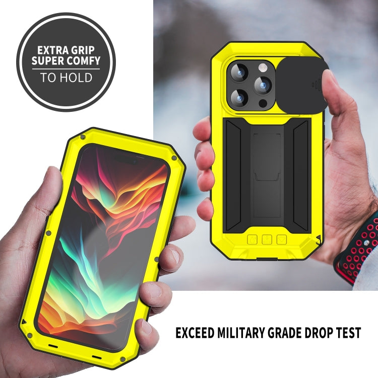 For iPhone 15 Pro Max R-JUST Sliding Camera IP54 Life Waterproof Holder Phone Case(Yellow) - iPhone 15 Pro Max Cases by R-JUST | Online Shopping South Africa | PMC Jewellery | Buy Now Pay Later Mobicred