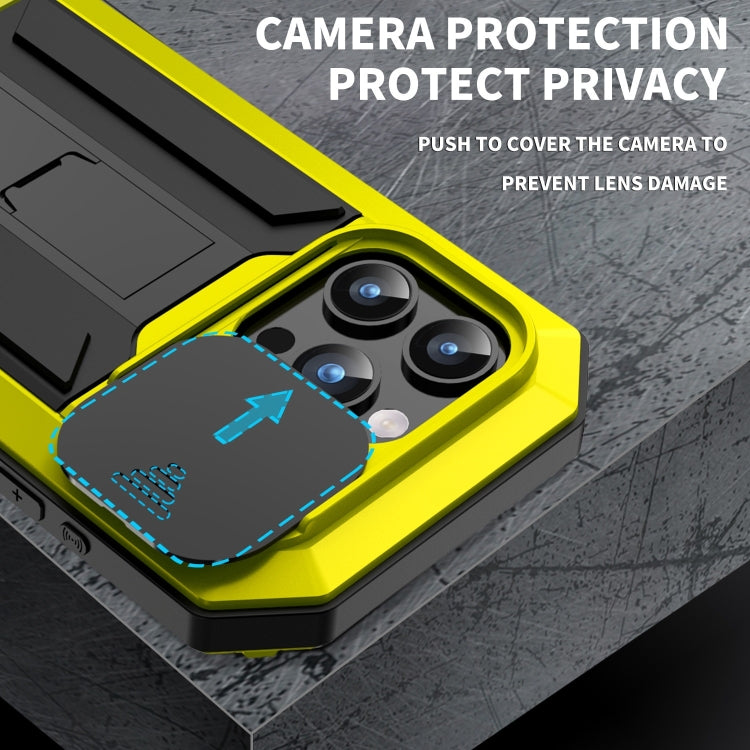 For iPhone 15 Pro Max R-JUST Sliding Camera IP54 Life Waterproof Holder Phone Case(Yellow) - iPhone 15 Pro Max Cases by R-JUST | Online Shopping South Africa | PMC Jewellery | Buy Now Pay Later Mobicred