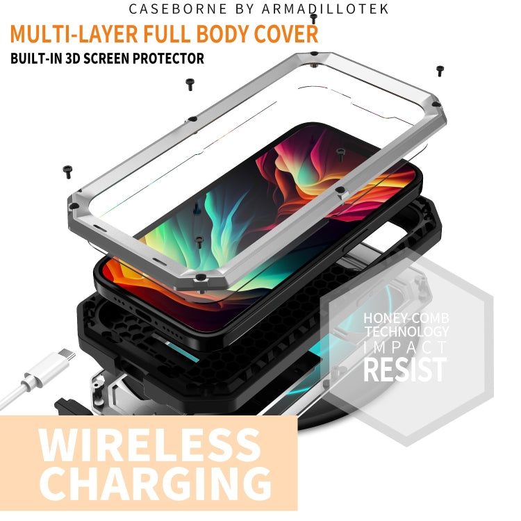 For iPhone 15 Pro R-JUST Sliding Camera IP54 Life Waterproof Holder Phone Case(Silver) - iPhone 15 Pro Cases by R-JUST | Online Shopping South Africa | PMC Jewellery | Buy Now Pay Later Mobicred