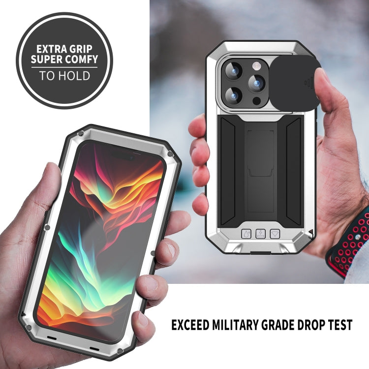 For iPhone 15 Pro R-JUST Sliding Camera IP54 Life Waterproof Holder Phone Case(Silver) - iPhone 15 Pro Cases by R-JUST | Online Shopping South Africa | PMC Jewellery | Buy Now Pay Later Mobicred