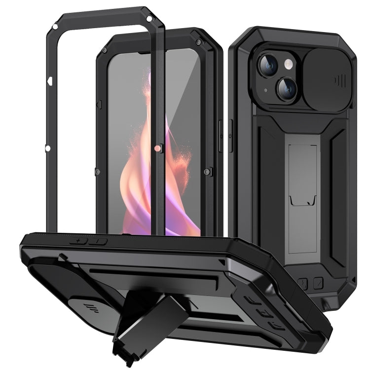 For iPhone 15 Plus R-JUST Sliding Camera IP54 Life Waterproof Holder Phone Case(Black) - iPhone 15 Plus Cases by R-JUST | Online Shopping South Africa | PMC Jewellery | Buy Now Pay Later Mobicred