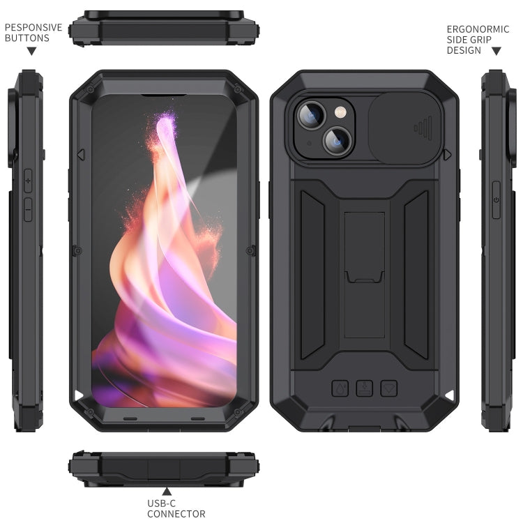 For iPhone 15 Plus R-JUST Sliding Camera IP54 Life Waterproof Holder Phone Case(Black) - iPhone 15 Plus Cases by R-JUST | Online Shopping South Africa | PMC Jewellery | Buy Now Pay Later Mobicred