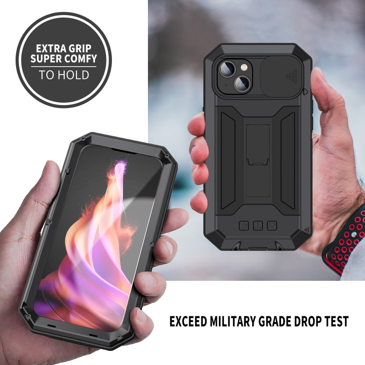 For iPhone 15 Plus R-JUST Sliding Camera IP54 Life Waterproof Holder Phone Case(Black) - iPhone 15 Plus Cases by R-JUST | Online Shopping South Africa | PMC Jewellery | Buy Now Pay Later Mobicred