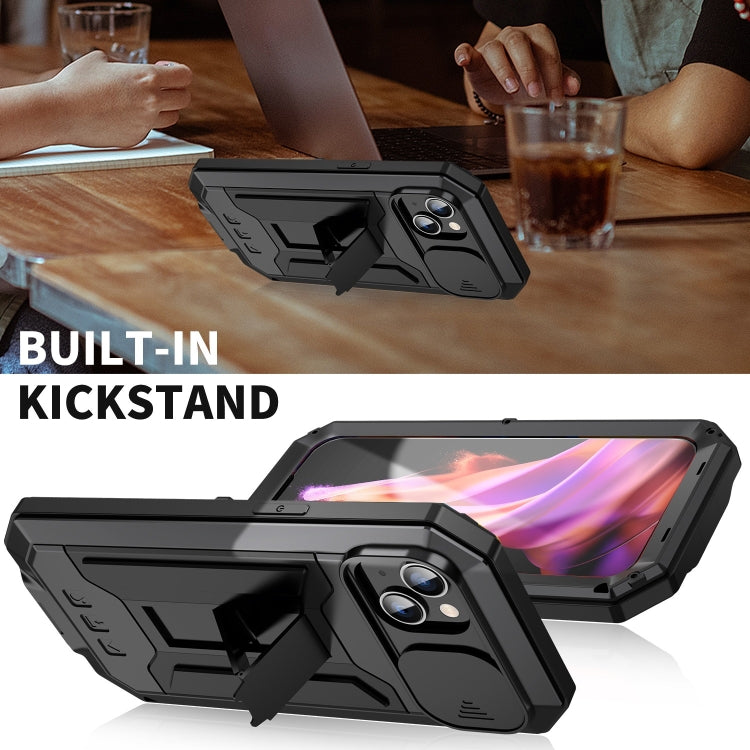 For iPhone 15 Plus R-JUST Sliding Camera IP54 Life Waterproof Holder Phone Case(Black) - iPhone 15 Plus Cases by R-JUST | Online Shopping South Africa | PMC TechLife | Buy Now Pay Later Mobicred